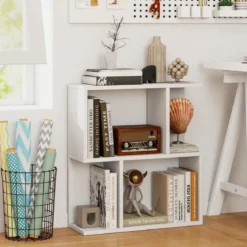 Bücherregal mit 4 Fächern Beistelltisch Couch Nachttisch Sofatisch Raumteiler Holz 50 x 17,5 x 55,5 cm Weiß