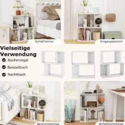 Bücherregal mit 4 Fächern Beistelltisch Couch Nachttisch Sofatisch Raumteiler Holz 50 x 17,5 x 55,5 cm Weiß