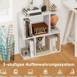 Bücherregal mit 4 Fächern Beistelltisch Couch Nachttisch Sofatisch Raumteiler Holz 50 x 17,5 x 55,5 cm Weiß
