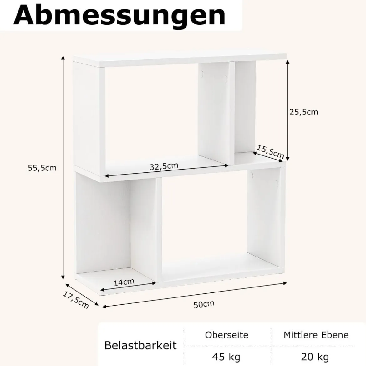 Bücherregal mit 4 Fächern Beistelltisch Couch Nachttisch Sofatisch Raumteiler Holz 50 x 17,5 x 55,5 cm Weiß