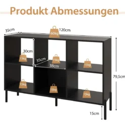 Bücherregal mit 6 Fächern & Erhöhten Metallbeinen & Verstellbaren Regalen Ablageregal