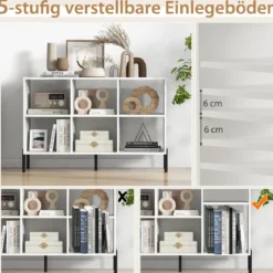 Bücherregal mit 6 Fächern & Erhöhten Metallbeinen & Verstellbaren Regalen Ablageregal