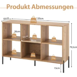 Bücherregal mit 6 Fächern & Erhöhten Metallbeinen & Verstellbaren Regalen Ablageregal