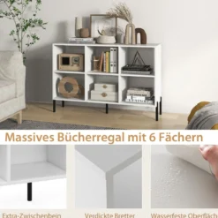 Bücherregal mit 6 Fächern & Erhöhten Metallbeinen & Verstellbaren Regalen Ablageregal