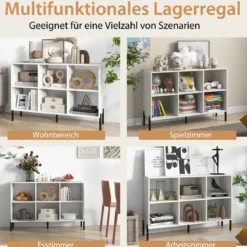 Bücherregal mit 6 Fächern & Erhöhten Metallbeinen & Verstellbaren Regalen Ablageregal