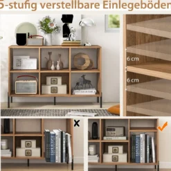 Bücherregal mit 6 Fächern & Erhöhten Metallbeinen & Verstellbaren Regalen Ablageregal