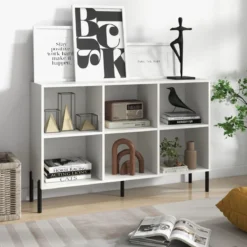 Bücherregal mit 6 Fächern & Erhöhten Metallbeinen & Verstellbaren Regalen Ablageregal