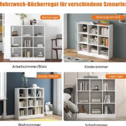 Bücherregal mit 9 Fächern Raumteiler Regal Würfelregal Standregal 107,5 x 33 x 107,5 cm Weiß