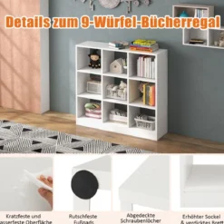 Bücherregal mit 9 Fächern Raumteiler Regal Würfelregal Standregal 107,5 x 33 x 107,5 cm Weiß