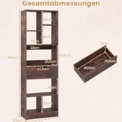 Bücherregal mit 8 Fächern & Schublade Bücherschrank mit Rutschfesten Fußkappen 50 x 24 x 155 cm