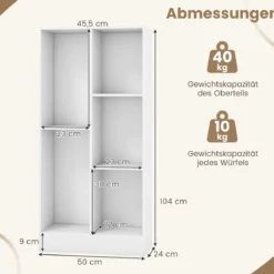 Bücherregal mit 5 Fächern Standregal Würfelregal Büroregal Aufbewahrungregal 50 x 24 x 104 cm Weiß/Natur