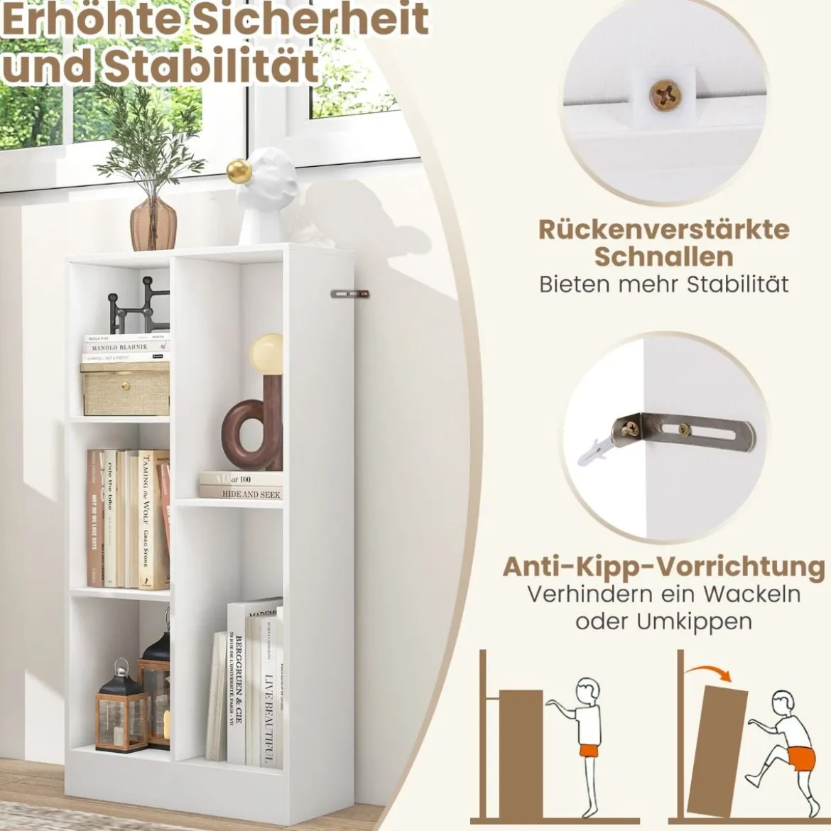 Bücherregal mit 5 Fächern Standregal Würfelregal Büroregal Aufbewahrungregal 50 x 24 x 104 cm Weiß/Natur