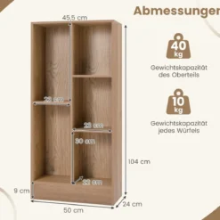 Bücherregal mit 5 Fächern Standregal Würfelregal Büroregal Aufbewahrungregal 50 x 24 x 104 cm Weiß/Natur