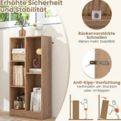 Bücherregal mit 5 Fächern Standregal Würfelregal Büroregal Aufbewahrungregal 50 x 24 x 104 cm Weiß/Natur