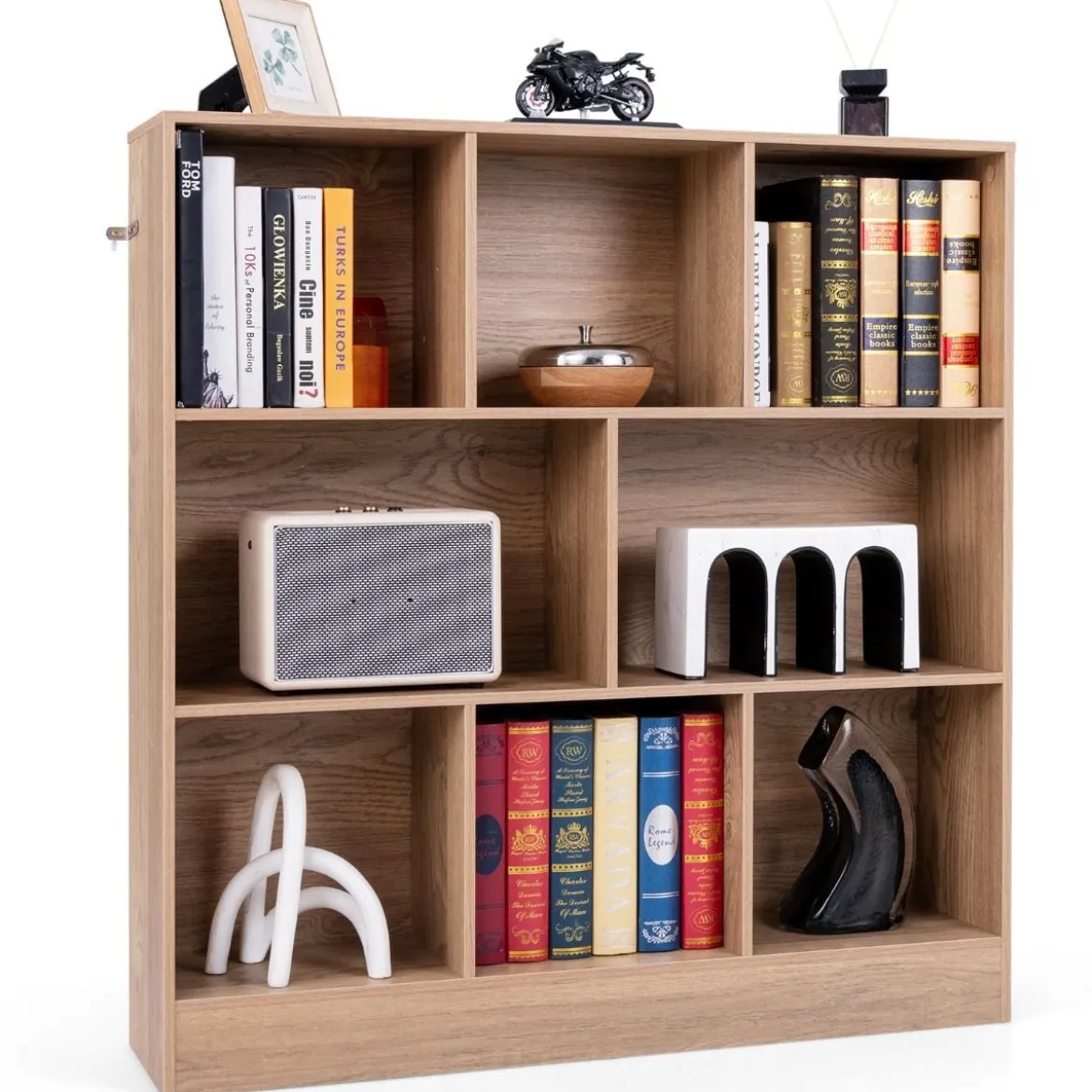 Bücherregal mit 8 Fächern Standregal mit 3 Ebenen Würfelregal Büroregal Aufbewahrungregal 100 x 24 x 104 cm Weiß/Natur