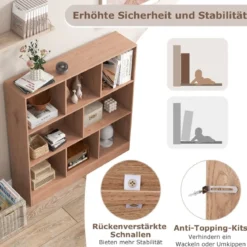 Bücherregal mit 8 Fächern Standregal mit 3 Ebenen Würfelregal Büroregal Aufbewahrungregal 100 x 24 x 104 cm Weiß/Natur