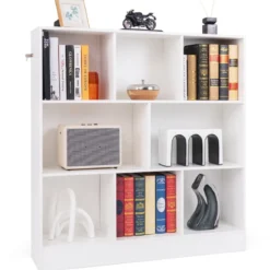 Bücherregal mit 8 Fächern Standregal mit 3 Ebenen Würfelregal Büroregal Aufbewahrungregal 100 x 24 x 104 cm Weiß/Natur