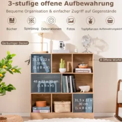 Bücherregal mit 8 Fächern Standregal mit 3 Ebenen Würfelregal Büroregal Aufbewahrungregal 100 x 24 x 104 cm Weiß/Natur