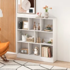 Bücherregal mit 8 Fächern Standregal mit 3 Ebenen Würfelregal Büroregal Aufbewahrungregal 100 x 24 x 104 cm Weiß/Natur