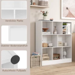 Bücherregal mit 8 Fächern Standregal mit 3 Ebenen Würfelregal Büroregal Aufbewahrungregal 100 x 24 x 104 cm Weiß/Natur