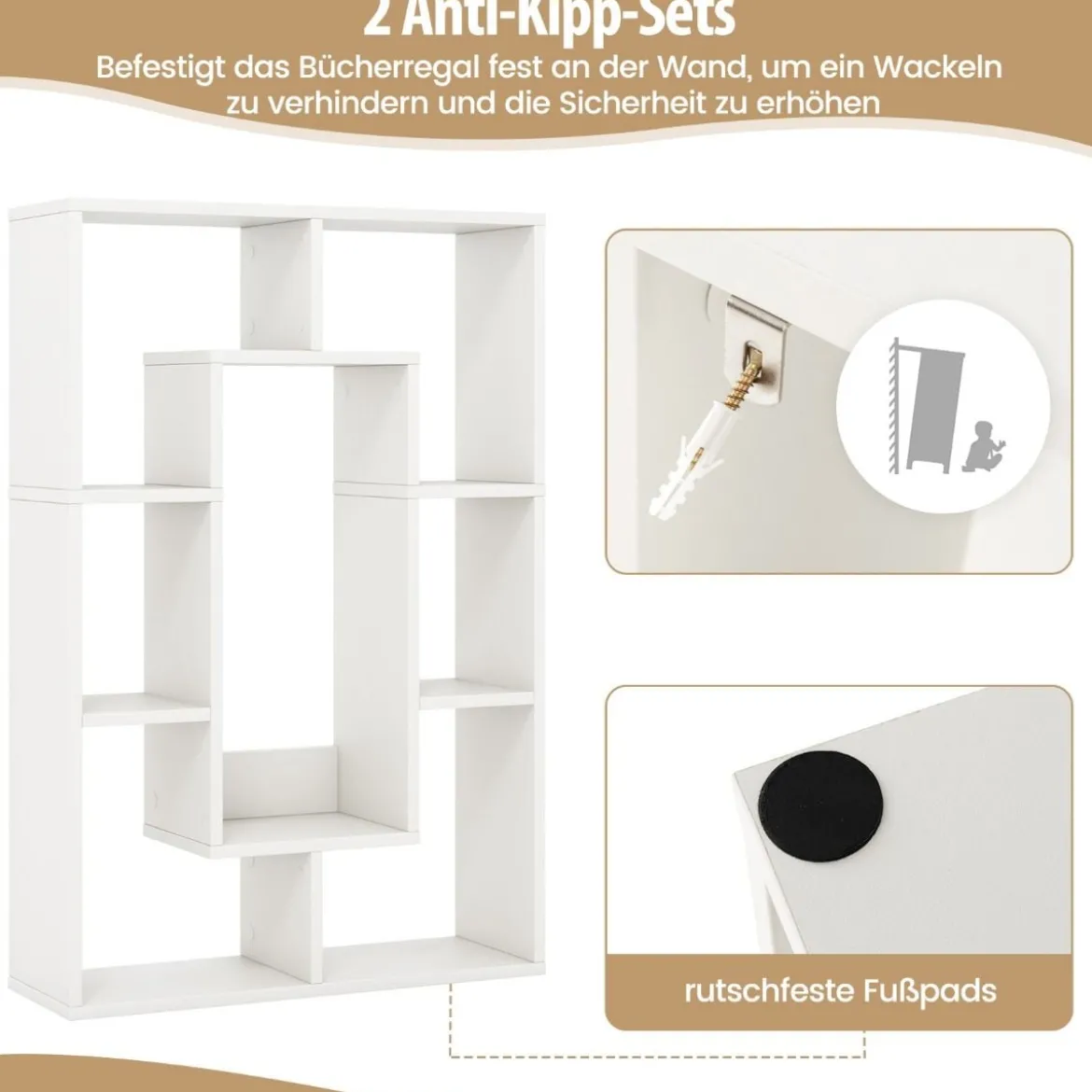 Bücherregal mit 7 Fächern Standregal Raumteiler Regal Würfelregal mit Kippschutz 60 x 20 x 90 cm
