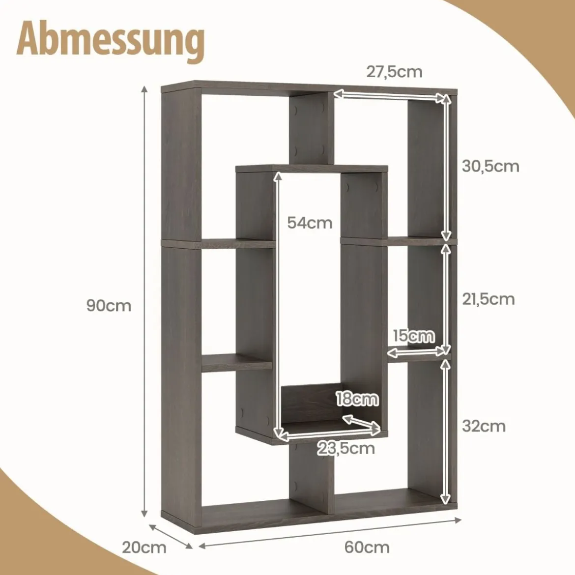 Bücherregal mit 7 Fächern Standregal Raumteiler Regal Würfelregal mit Kippschutz 60 x 20 x 90 cm