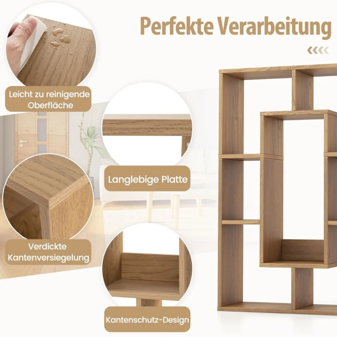 Bücherregal mit 7 Fächern Standregal Raumteiler Regal Würfelregal mit Kippschutz 60 x 20 x 90 cm