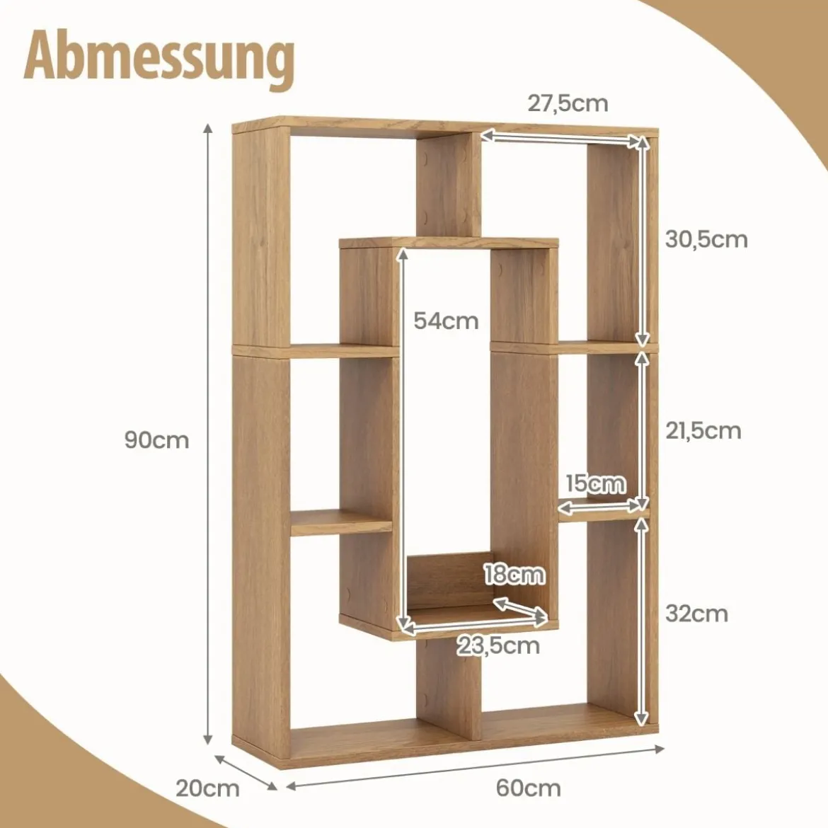 Bücherregal mit 7 Fächern Standregal Raumteiler Regal Würfelregal mit Kippschutz 60 x 20 x 90 cm