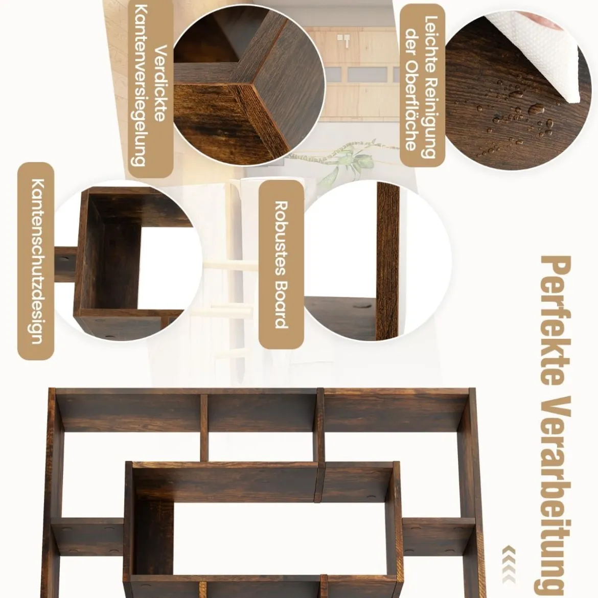 Bücherregal mit 7 Fächern Standregal Raumteiler Regal Würfelregal mit Kippschutz 60 x 20 x 90 cm