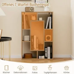Bücherregal mit 7 Fächern Standregal Raumteiler Regal Würfelregal mit Kippschutz 60 x 20 x 90 cm