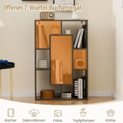 Bücherregal mit 7 Fächern Standregal Raumteiler Regal Würfelregal mit Kippschutz 60 x 20 x 90 cm