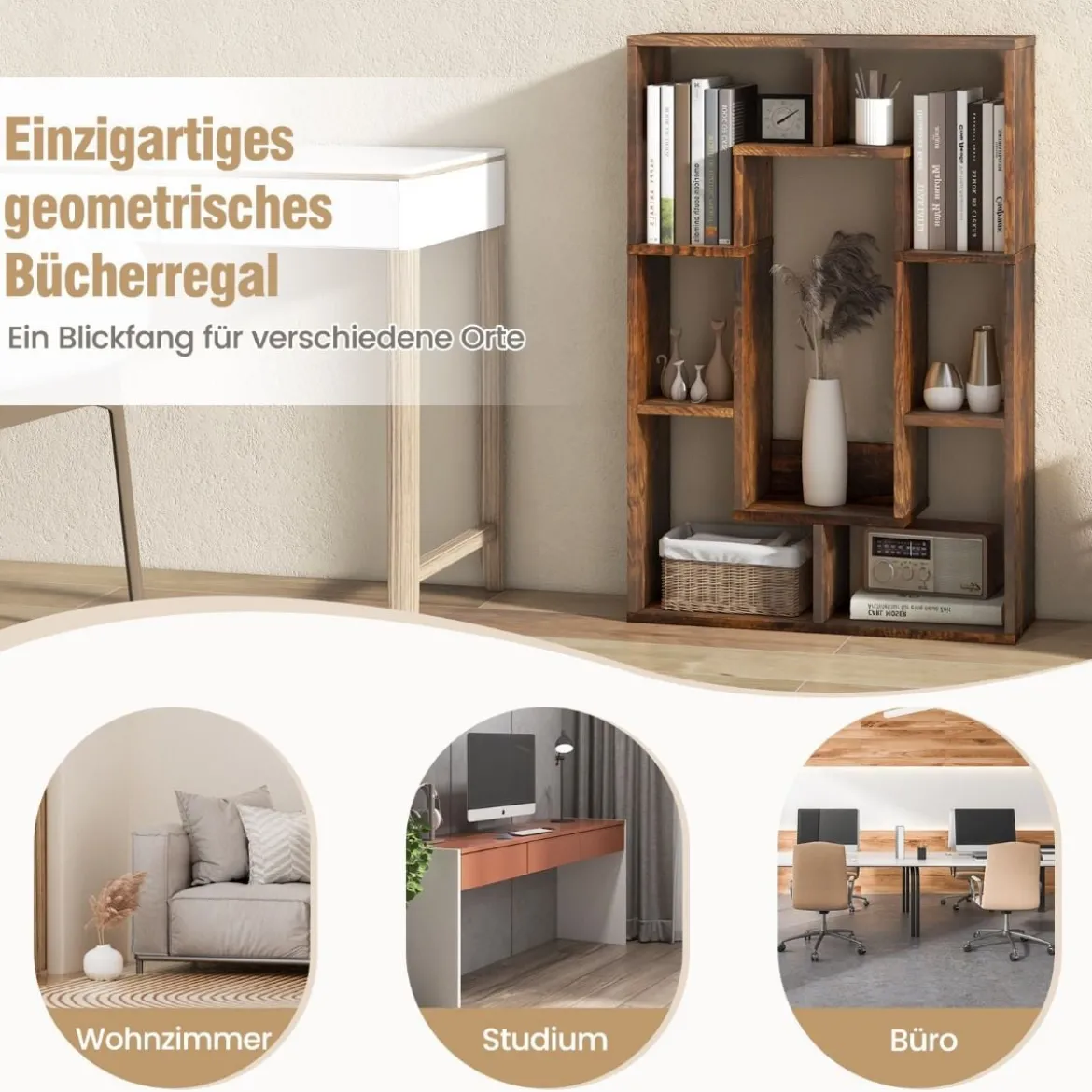 Bücherregal mit 7 Fächern Standregal Raumteiler Regal Würfelregal mit Kippschutz 60 x 20 x 90 cm