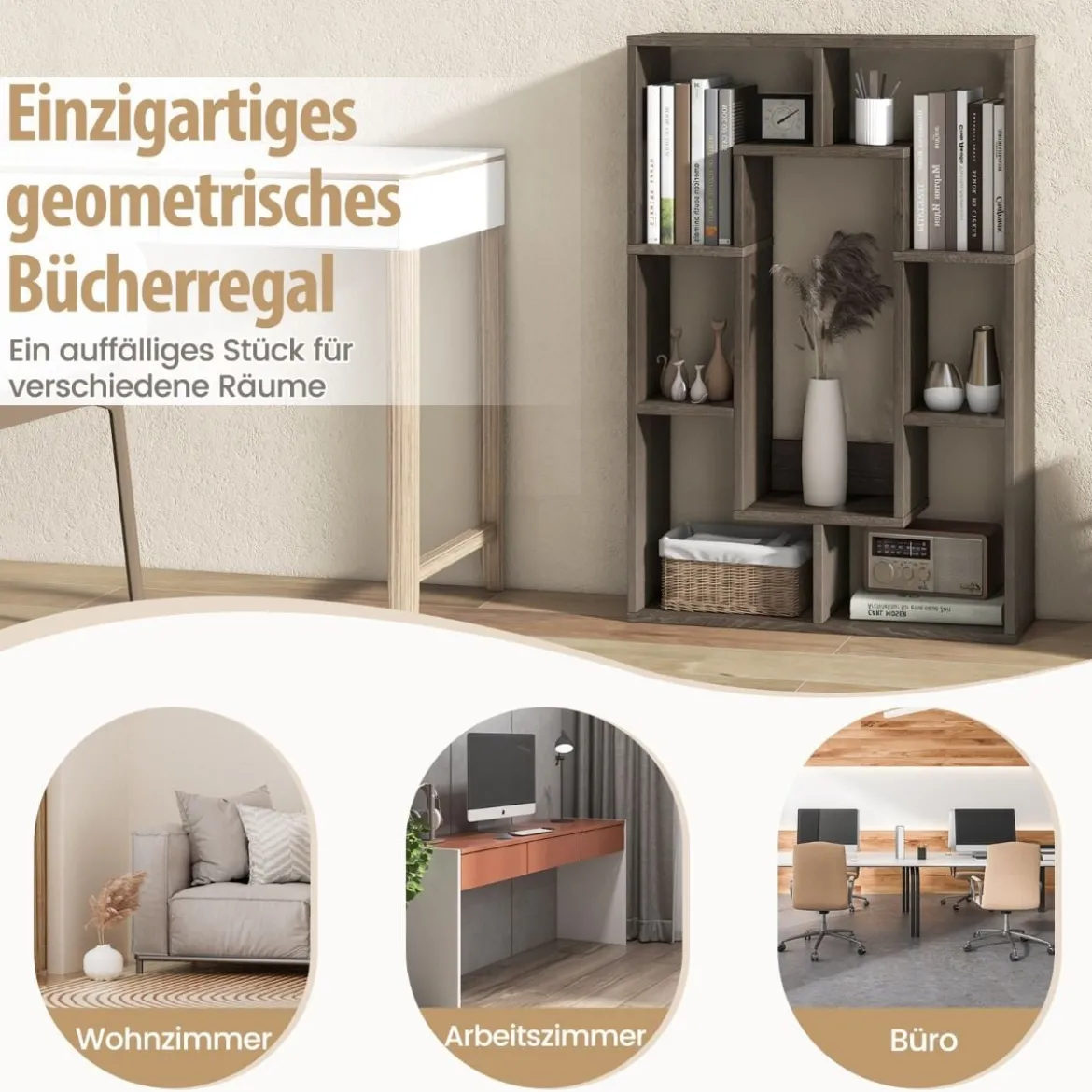 Bücherregal mit 7 Fächern Standregal Raumteiler Regal Würfelregal mit Kippschutz 60 x 20 x 90 cm