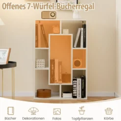 Bücherregal mit 7 Fächern Standregal Raumteiler Regal Würfelregal mit Kippschutz 60 x 20 x 90 cm