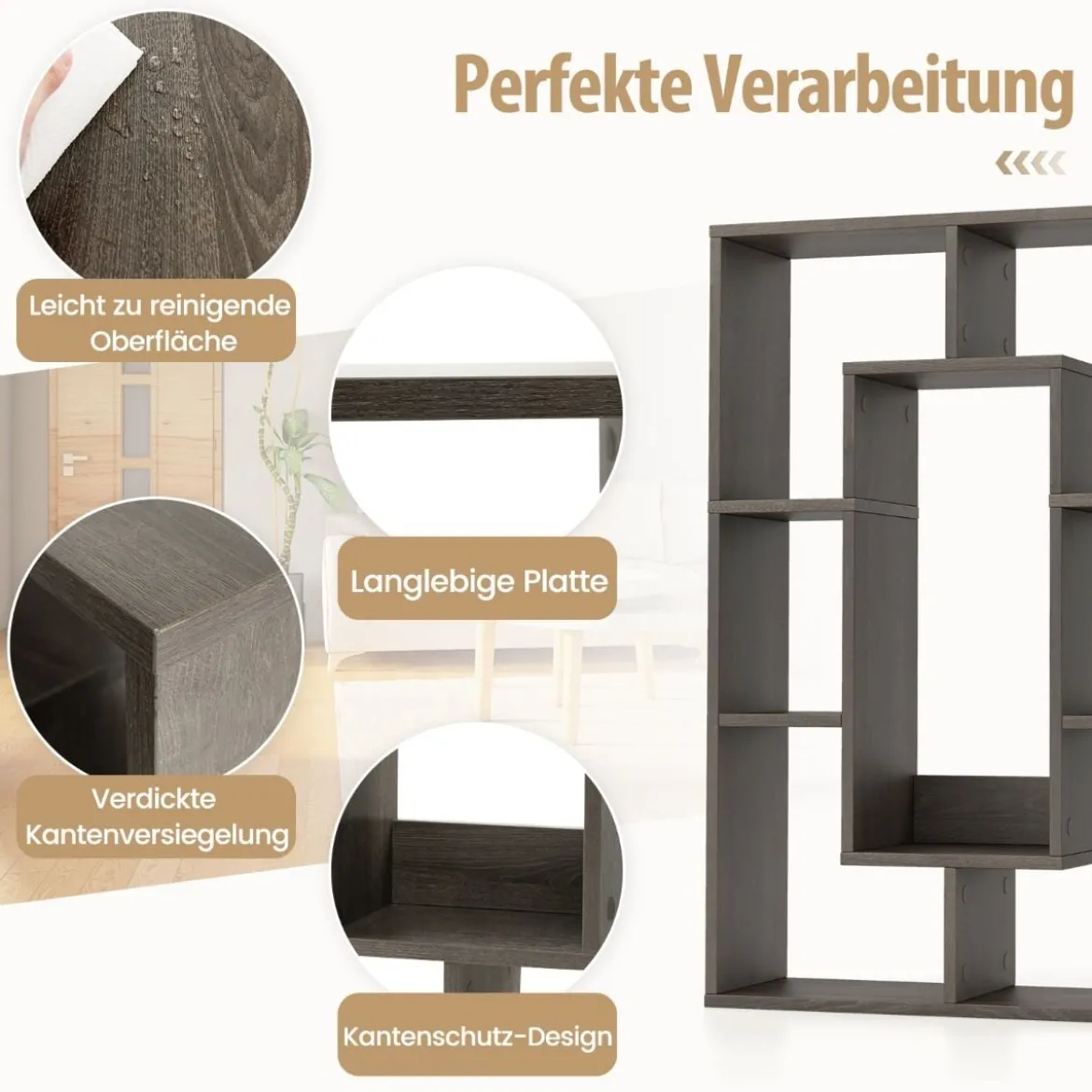 Bücherregal mit 7 Fächern Standregal Raumteiler Regal Würfelregal mit Kippschutz 60 x 20 x 90 cm