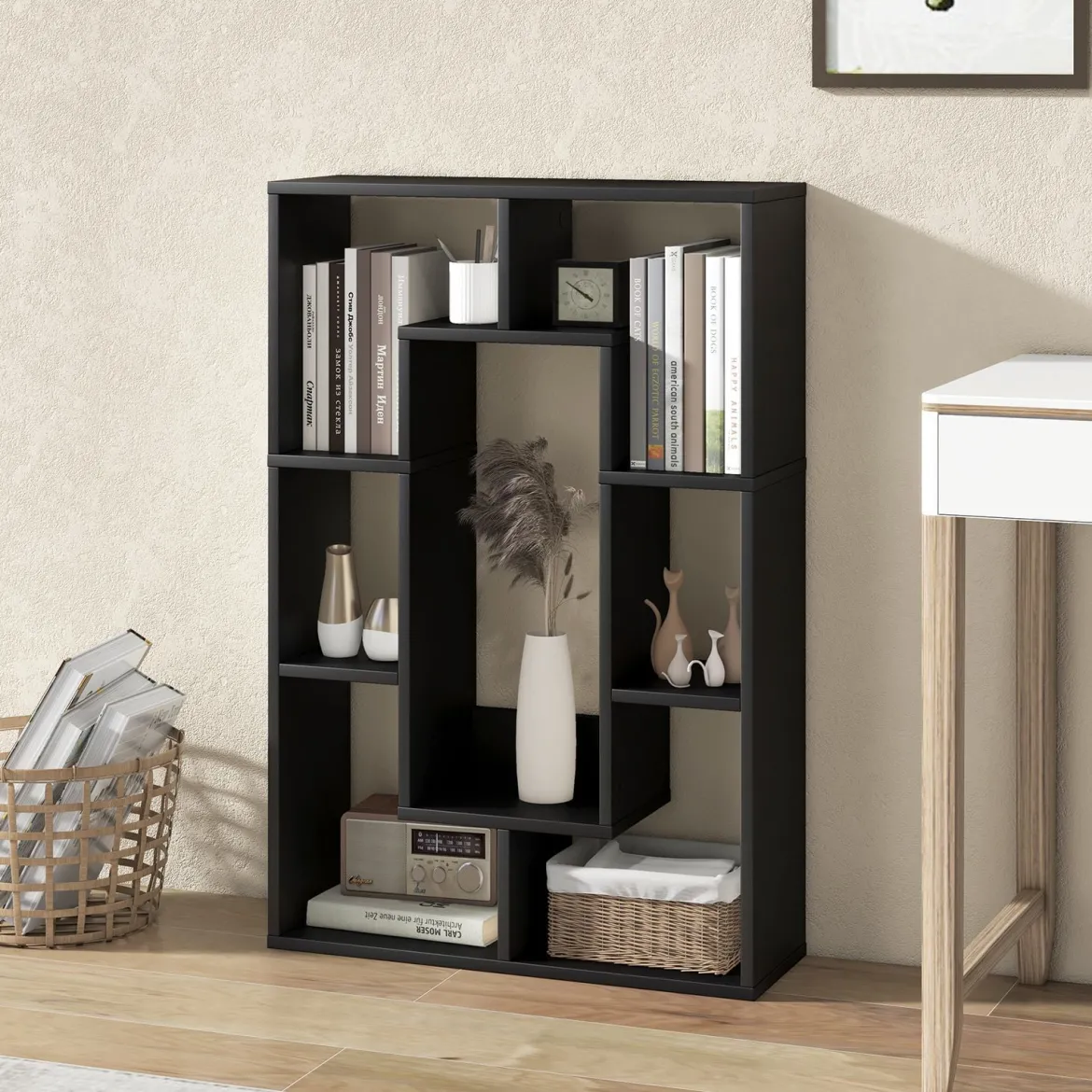 Bücherregal mit 7 Fächern Standregal Raumteiler Regal Würfelregal mit Kippschutz 60 x 20 x 90 cm