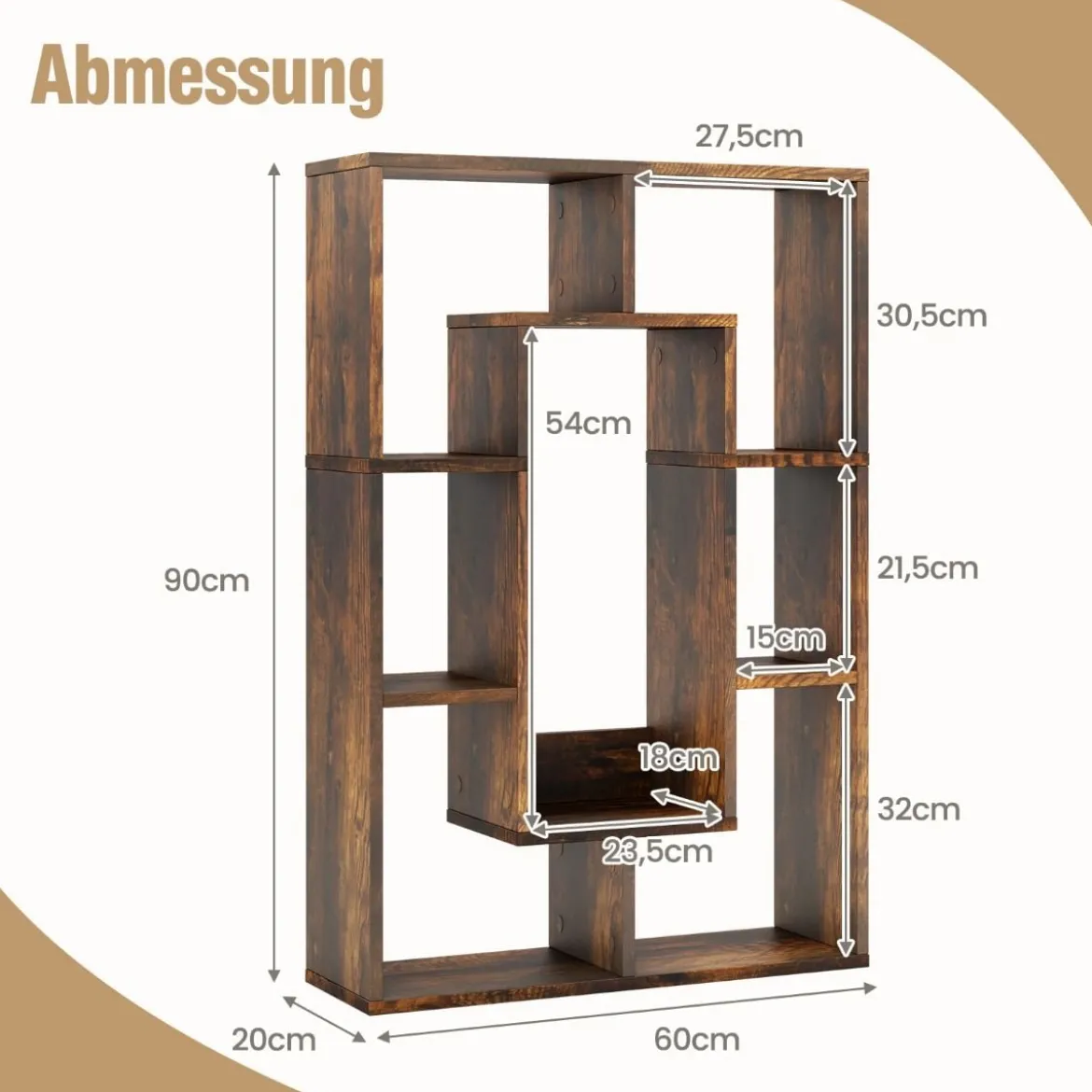 Bücherregal mit 7 Fächern Standregal Raumteiler Regal Würfelregal mit Kippschutz 60 x 20 x 90 cm