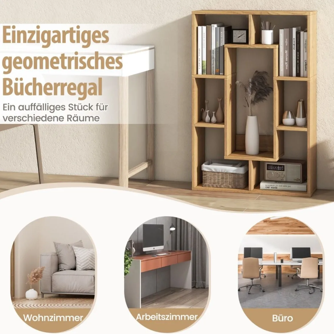 Bücherregal mit 7 Fächern Standregal Raumteiler Regal Würfelregal mit Kippschutz 60 x 20 x 90 cm