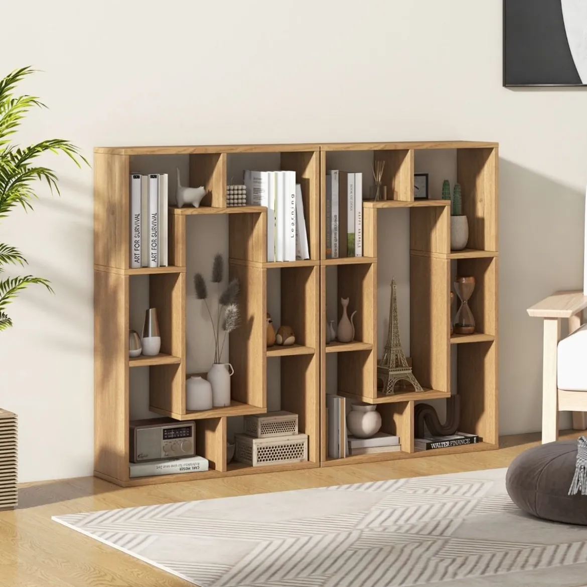 Bücherregal mit 7 Fächern Standregal Raumteiler Regal Würfelregal mit Kippschutz 60 x 20 x 90 cm
