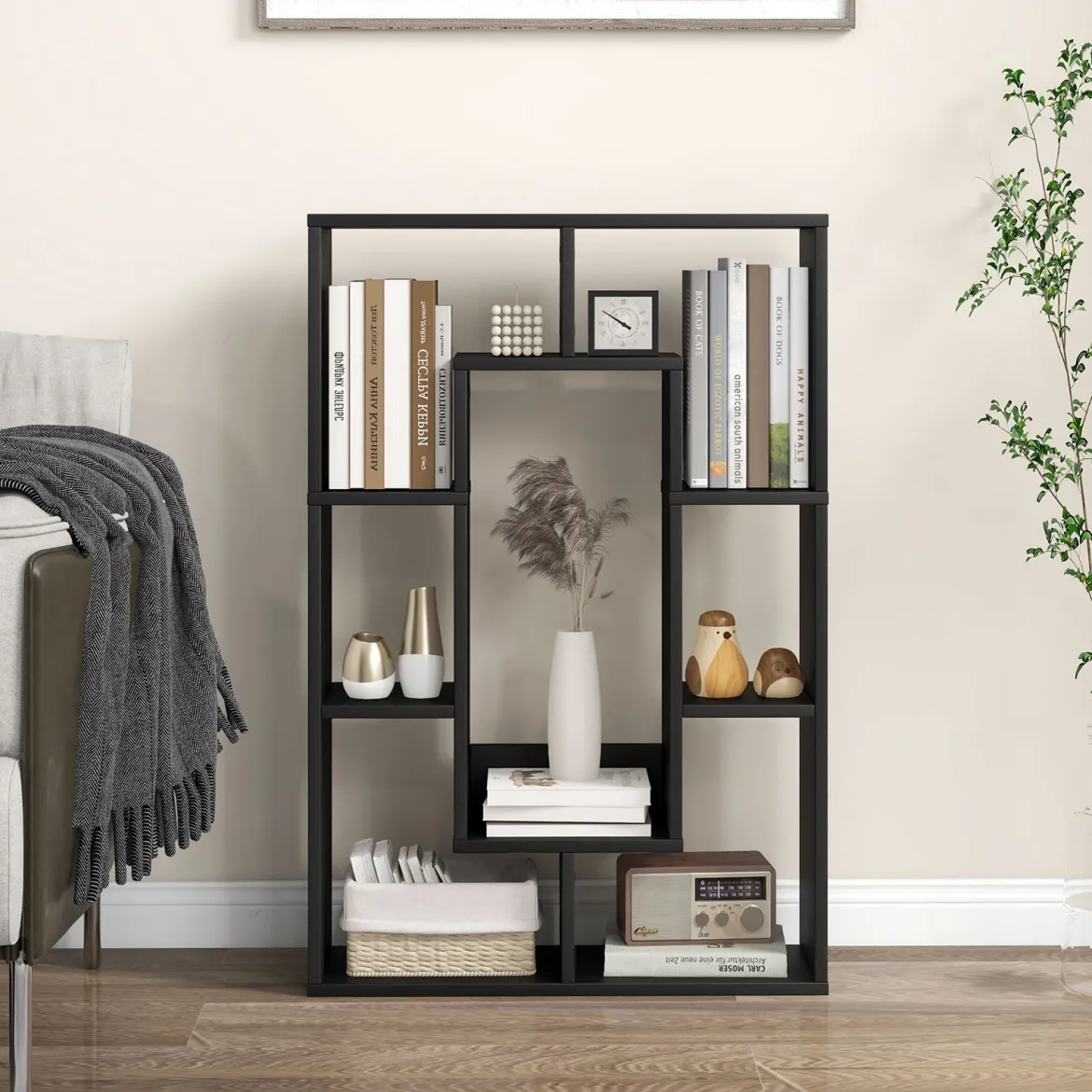 Bücherregal mit 7 Fächern Standregal Raumteiler Regal Würfelregal mit Kippschutz 60 x 20 x 90 cm