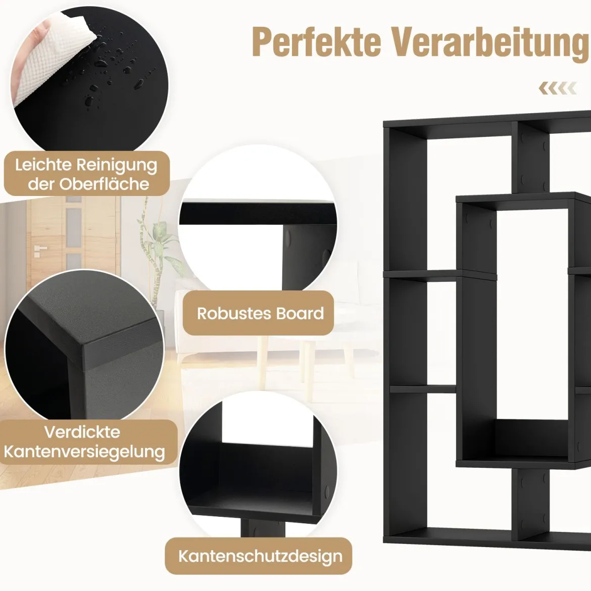 Bücherregal mit 7 Fächern Standregal Raumteiler Regal Würfelregal mit Kippschutz 60 x 20 x 90 cm