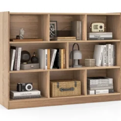 Bücherregal mit 8 Fächern Standregal mit 3 Ebenen Würfelregal 122 x 32 x 93 cm Natur