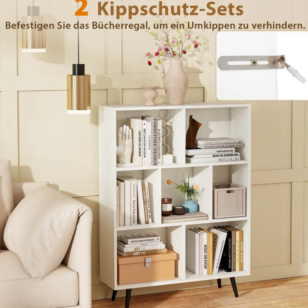 Bücherregal mit Fächern Standregal mit 3 Ebenen & Holzbeine Würfelregal Büroregal 80 cm