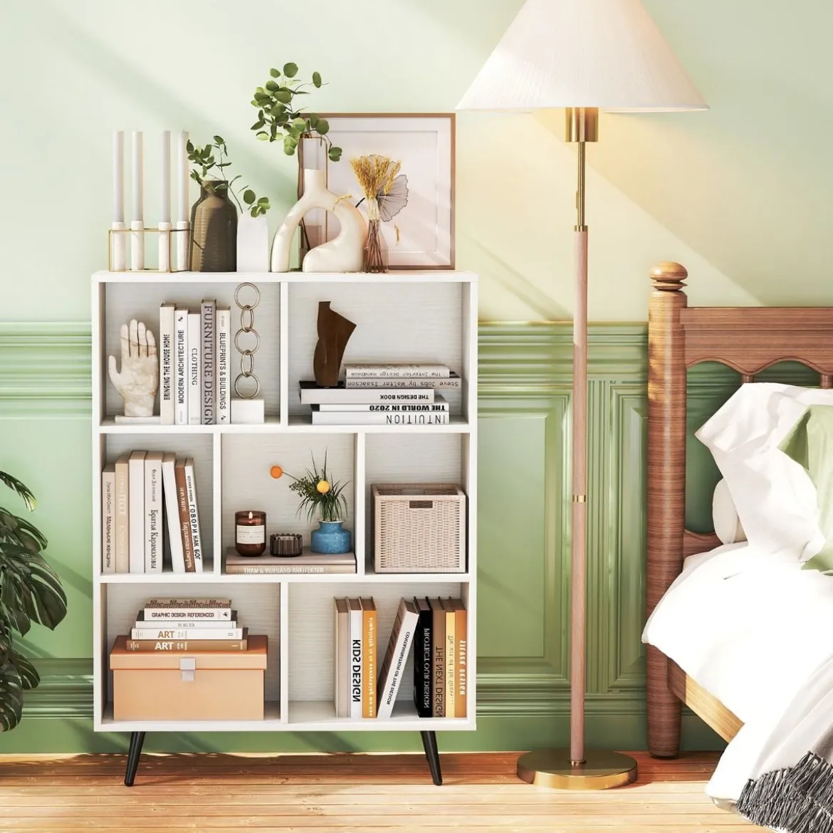 Bücherregal mit Fächern Standregal mit 3 Ebenen & Holzbeine Würfelregal Büroregal 80 cm