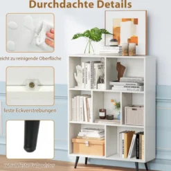 Bücherregal mit Fächern Standregal mit 3 Ebenen & Holzbeine Würfelregal Büroregal 80 cm