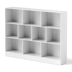 Bücherregal mit 10 Fächern Standregal mit 3 Ebenen Würfelregal Büroregal 140 x 24 x 104 cm Natur/Weiß