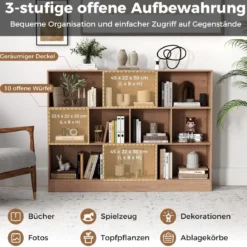 Bücherregal mit 10 Fächern Standregal mit 3 Ebenen Würfelregal Büroregal 140 x 24 x 104 cm Natur/Weiß