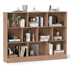 Bücherregal mit 10 Fächern Standregal mit 3 Ebenen Würfelregal Büroregal 140 x 24 x 104 cm Natur/Weiß