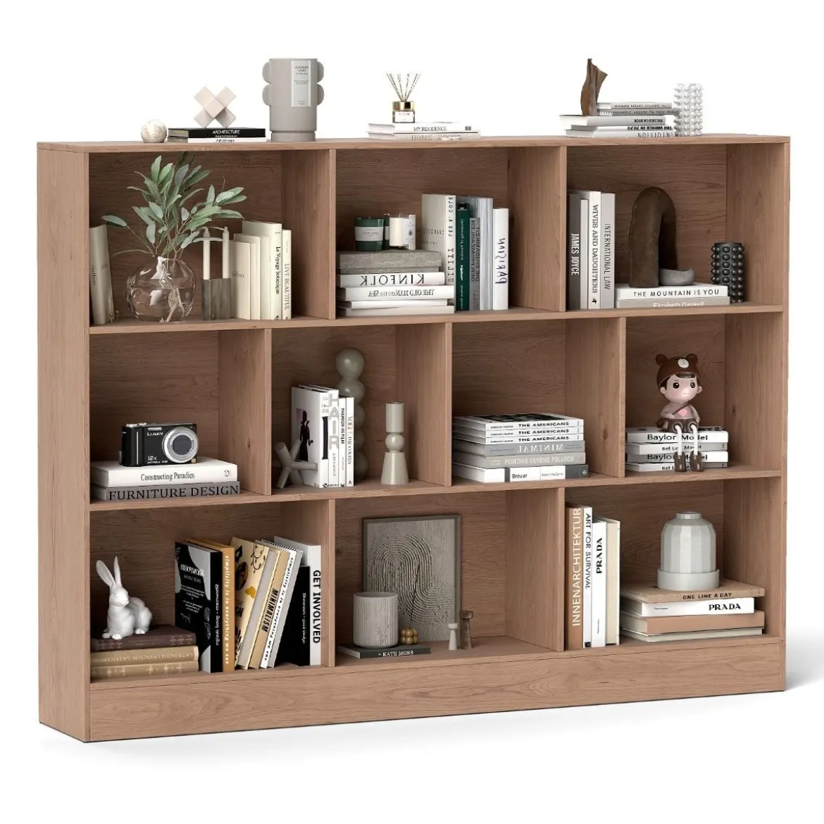 Bücherregal mit 10 Fächern Standregal mit 3 Ebenen Würfelregal Büroregal 140 x 24 x 104 cm Natur/Weiß