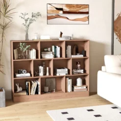 Bücherregal mit 10 Fächern Standregal mit 3 Ebenen Würfelregal Büroregal 140 x 24 x 104 cm Natur/Weiß